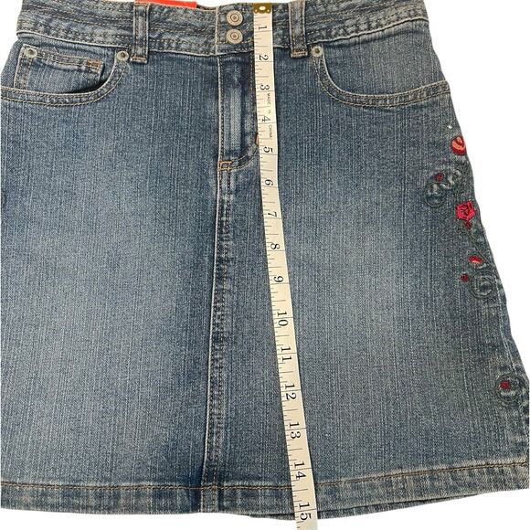 Gap Kids Denim Skirt 10 Regular Embroidered Roses Y2K Vintage Adjustable Waist - Picture 6 of 13